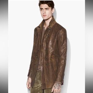 John Varvatos Double Breasted Burnished Brown Leather Jacket EU56 / US XL $2,498